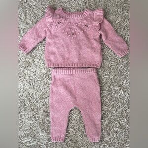 Baby Girl Old Navy pink Sweater Knit Outfit Set 3-6M Infant Pink Ruffle Floral